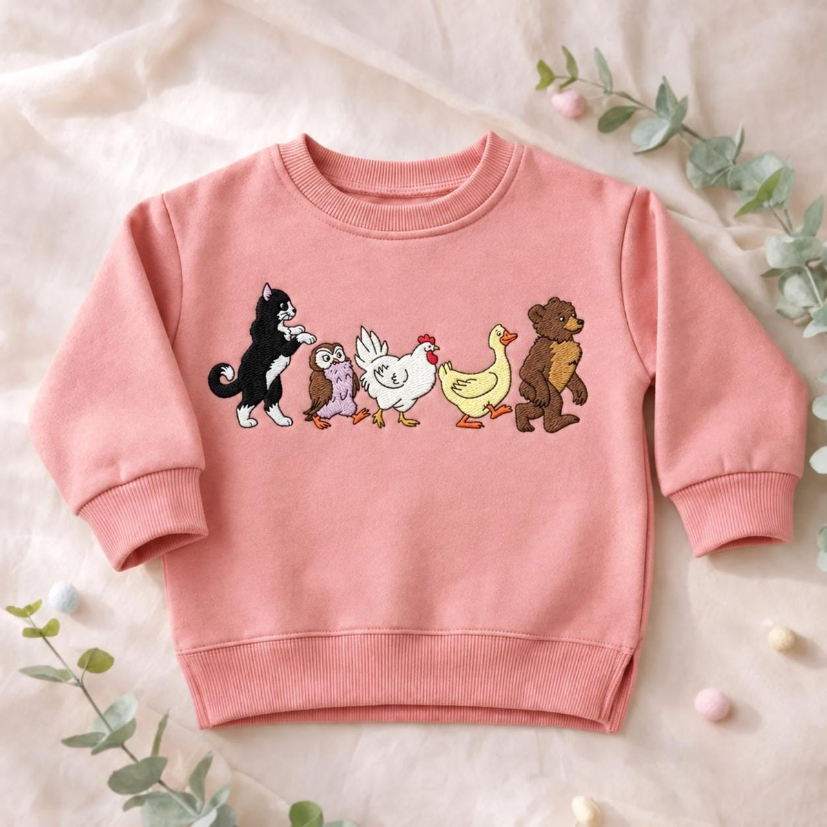 Bear and Friends Animal Embroidered Sweatshirt, Animal Lover Daughter Crewneck, Animated TV Show Shirt, Cute Animal Friends Toddler Shirt
