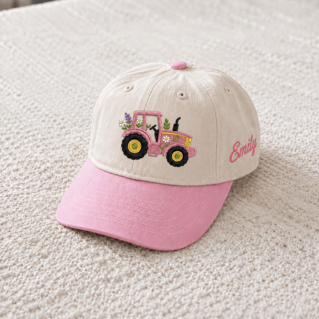 Pink Tractor Embroidered Toddler Hat, Cute Farmer Farm Tractor Girls Baseball Cap, Tractor Lover Gift