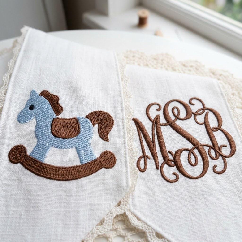 Monogram Wreath Sash, Rocking Horse Decor, Custom Embroidered Bow, Baby Boy Nursery, Front Door Sash, Baby Shower Gift