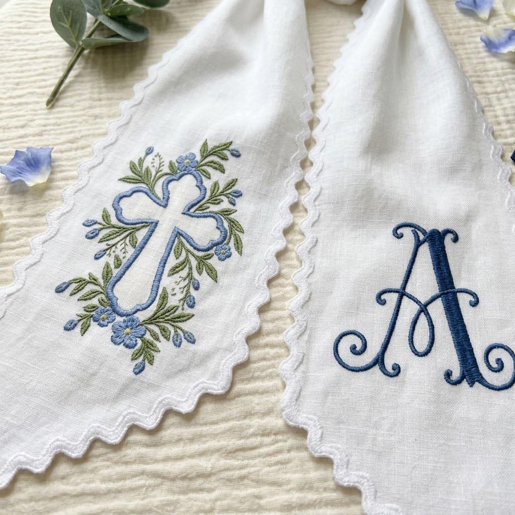 Baptism Wreath Sash, Embroidered Cross Door Bow, Custom Christening Decor, First Communion Monogram Sash, Religious Baby Gift