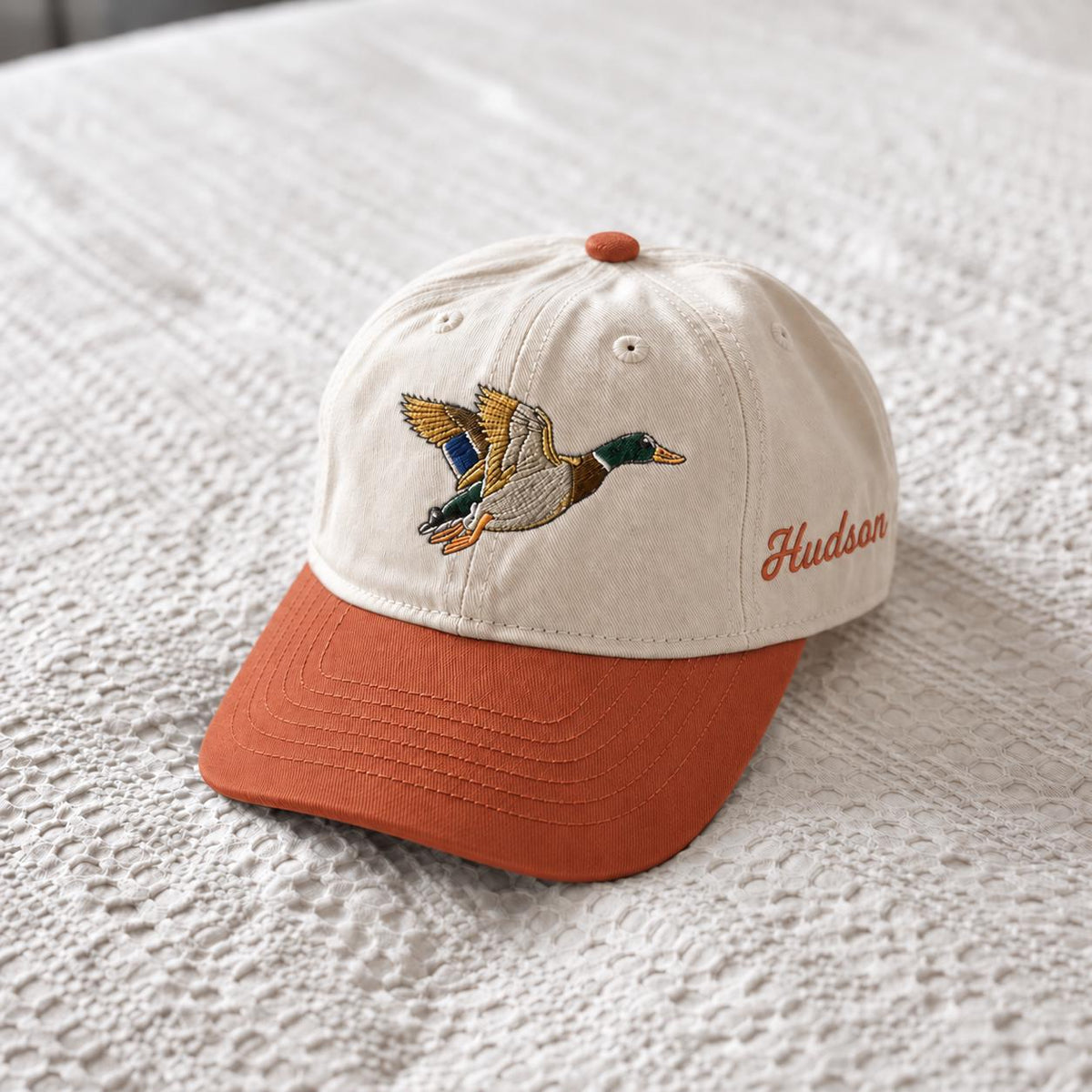 Embroidered Mallard Duck Baseball Cap, Custom Kids Name Hat, Baby Boy Hunting Cap, Animal Lover Gift For Kids