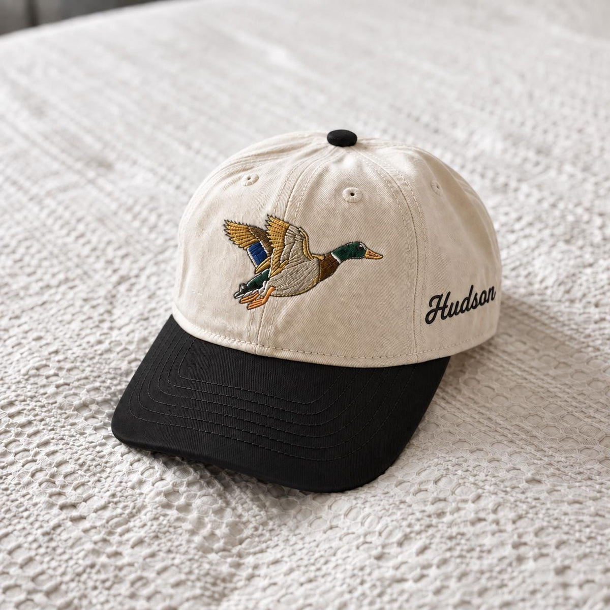 Embroidered Mallard Duck Baseball Cap, Custom Kids Name Hat, Baby Boy Hunting Cap, Animal Lover Gift For Kids