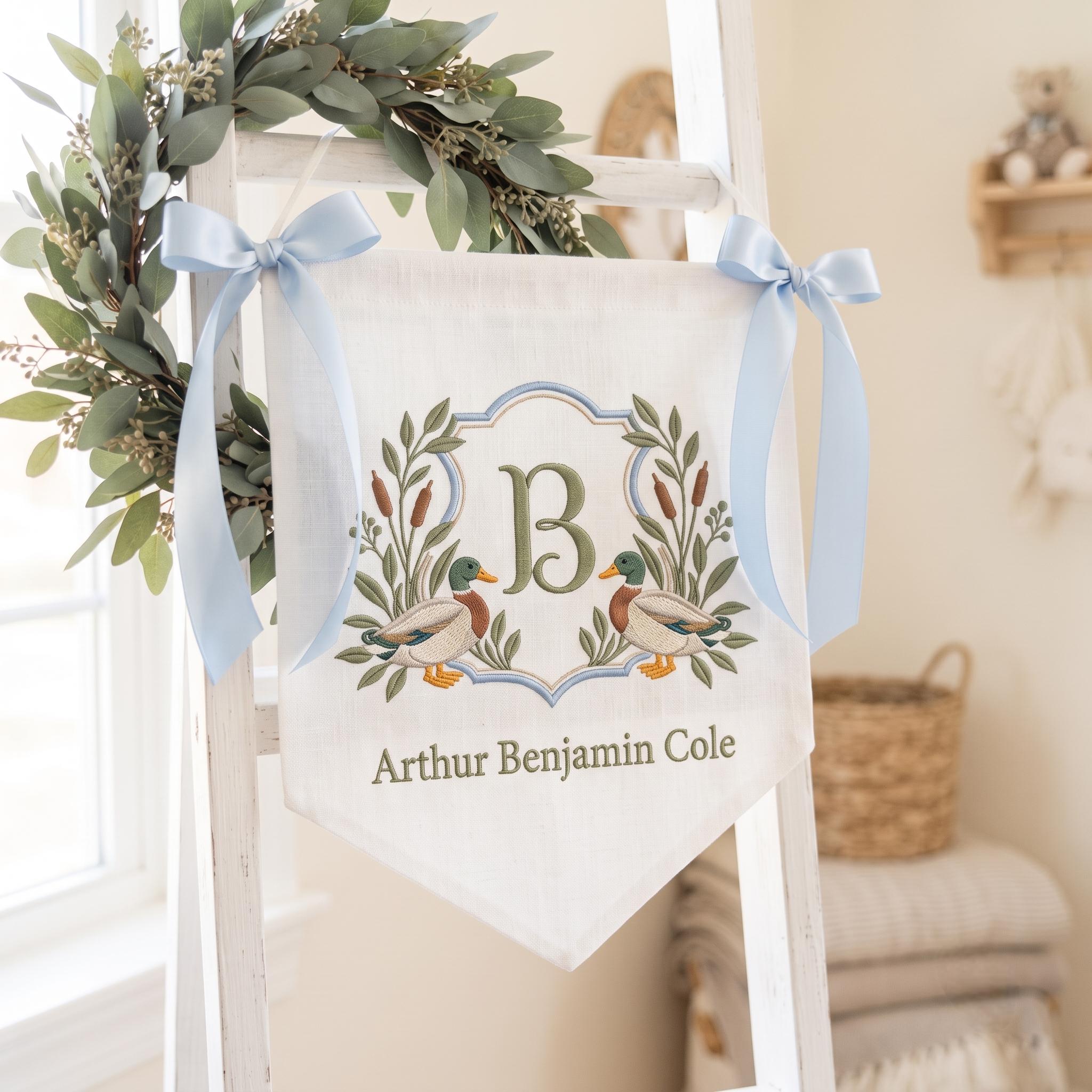 Custom Mallard Duck Baby Banner, Baby Welcome Banner, Hospital Door Sign, Hunting Nursery Bassinet Decor, Newborn Boy Gift