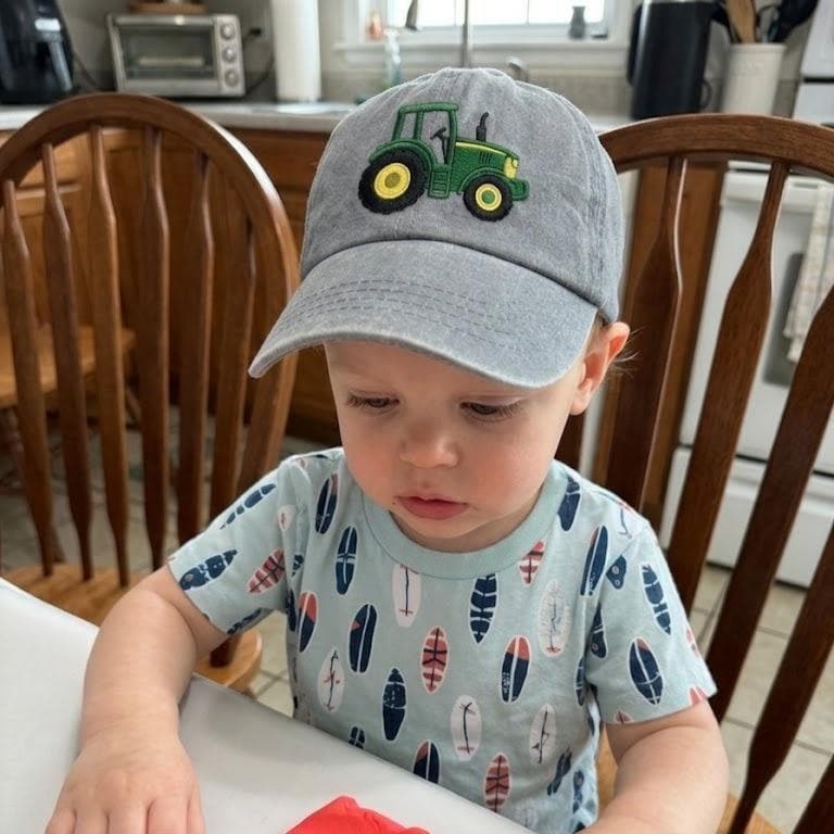 Personalized Tractor Toddler Hat, Embroidered Baby Boy Baseball Cap, Kids Farm Truck Hat, Birthday Gift For Kids