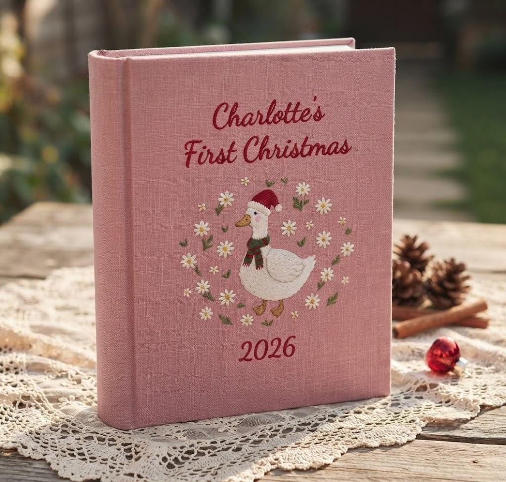 Baby First Christmas Photo Album, Custom Name Newborn Keepsake, Christmas Baby Goose Memory Book