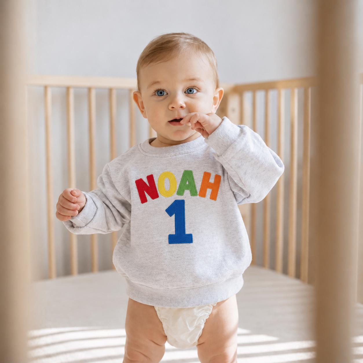 Custom Name & Age Toddler Sweatshirt, Personalized Birthday Crewneck, First Birthday Outfit, Embroidered Kids Pullover Gift