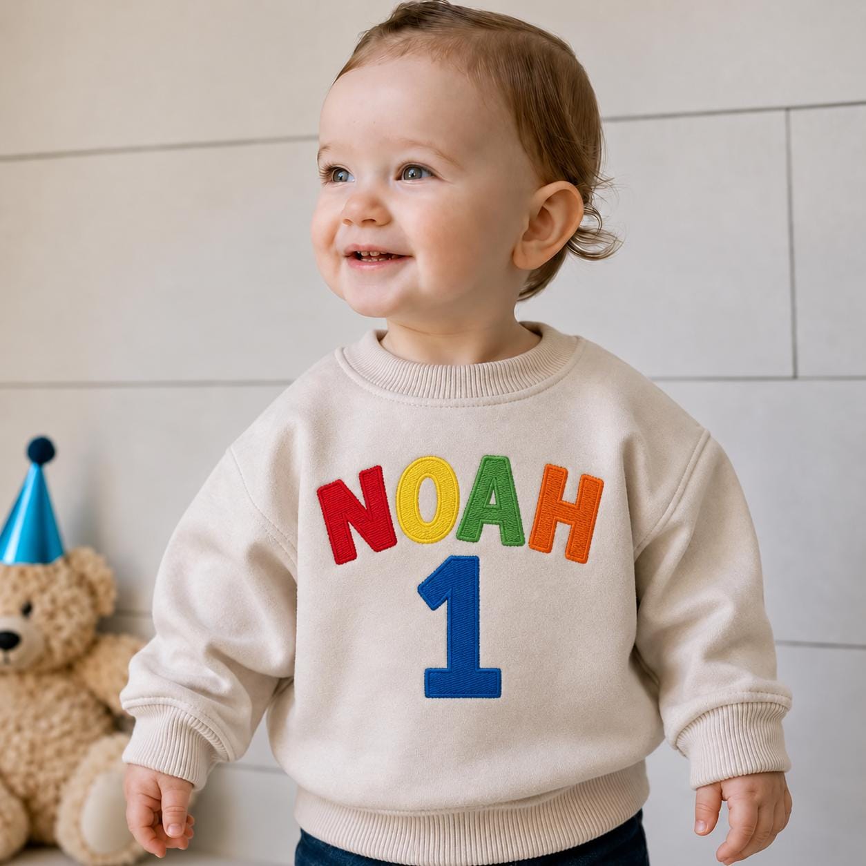 Custom Name & Age Toddler Sweatshirt, Personalized Birthday Crewneck, First Birthday Outfit, Embroidered Kids Pullover Gift