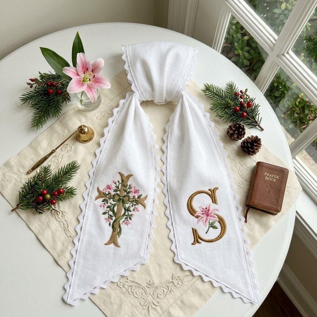 Floral Cross Wreath Sash Custom Monogram, Front Door Decor, Easter Spring Sash, Christian Gift, Baptism Bow Decor