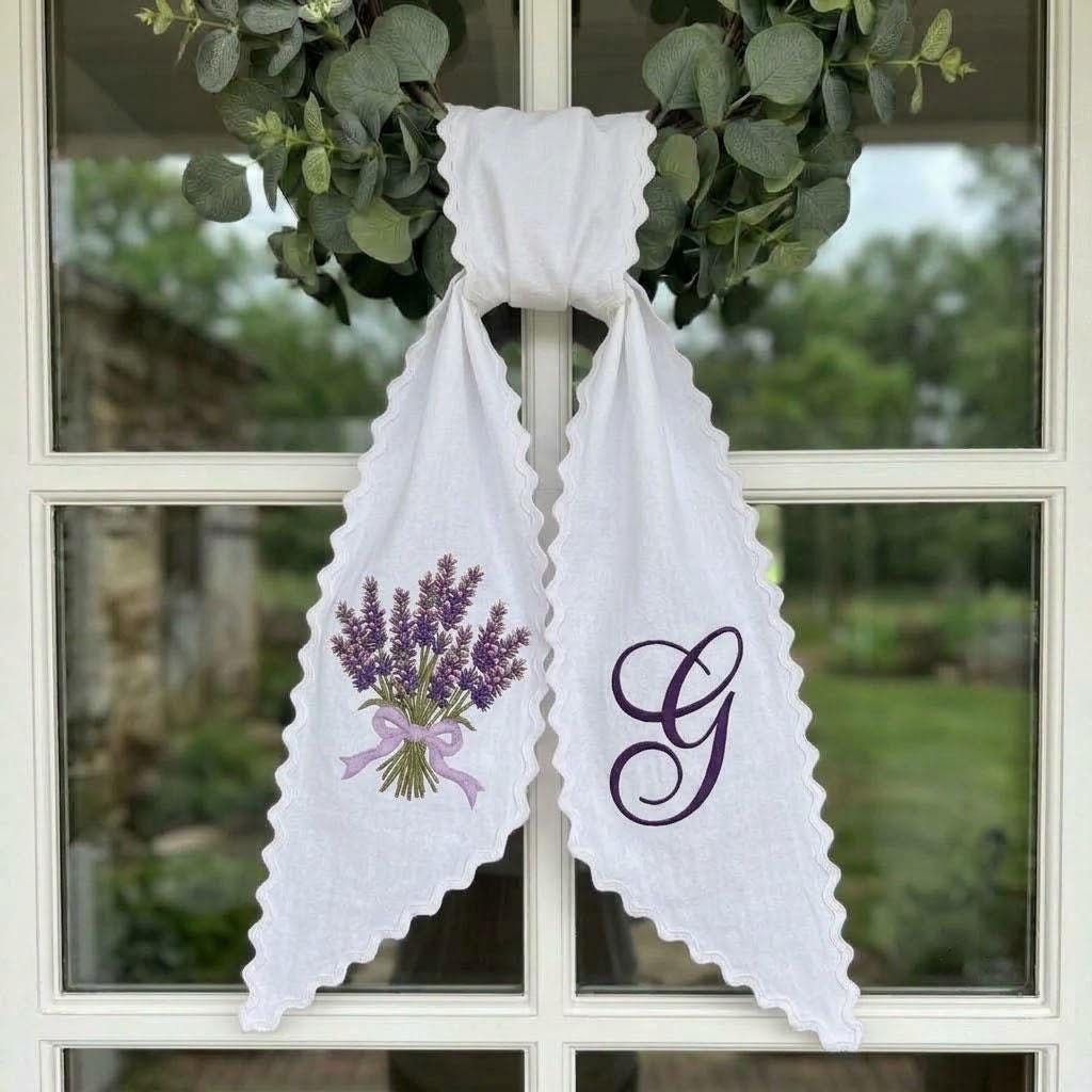 Lavender Monogram Wreath Sash, Purple Striped Door Hanger Ribbon, Personalized Front Door Decor, Spring Wreath Bow, New Home Gift