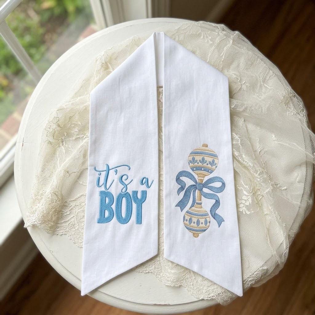 It's a Boy Wreath Sash, Baby Shower Decor, Rattle Door Hanger, Welcome Baby Boy, Nursery Ribbon, Front Door Bow, Hospital Door Sash