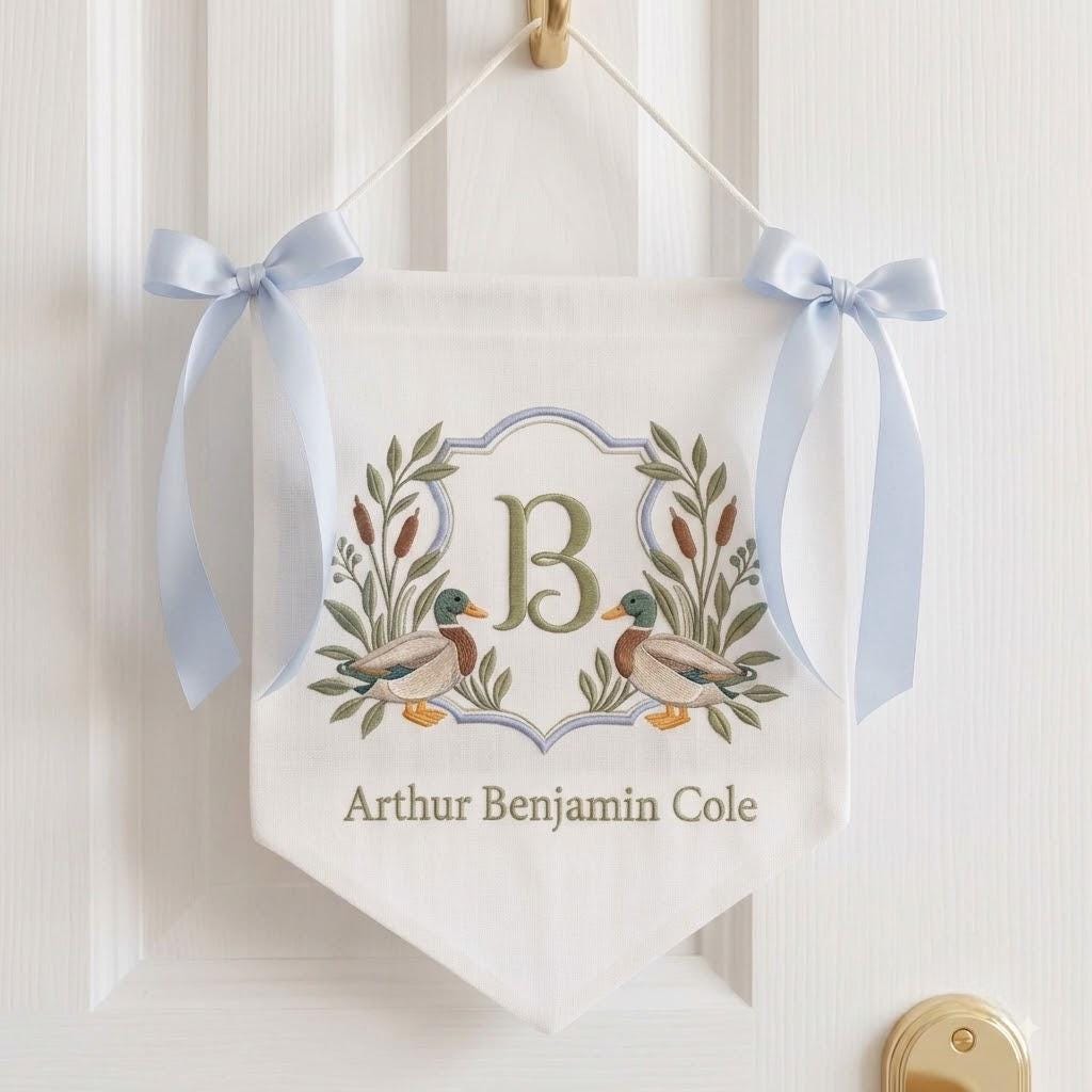 Custom Mallard Duck Baby Banner, Baby Welcome Banner, Hospital Door Sign, Hunting Nursery Bassinet Decor, Newborn Boy Gift