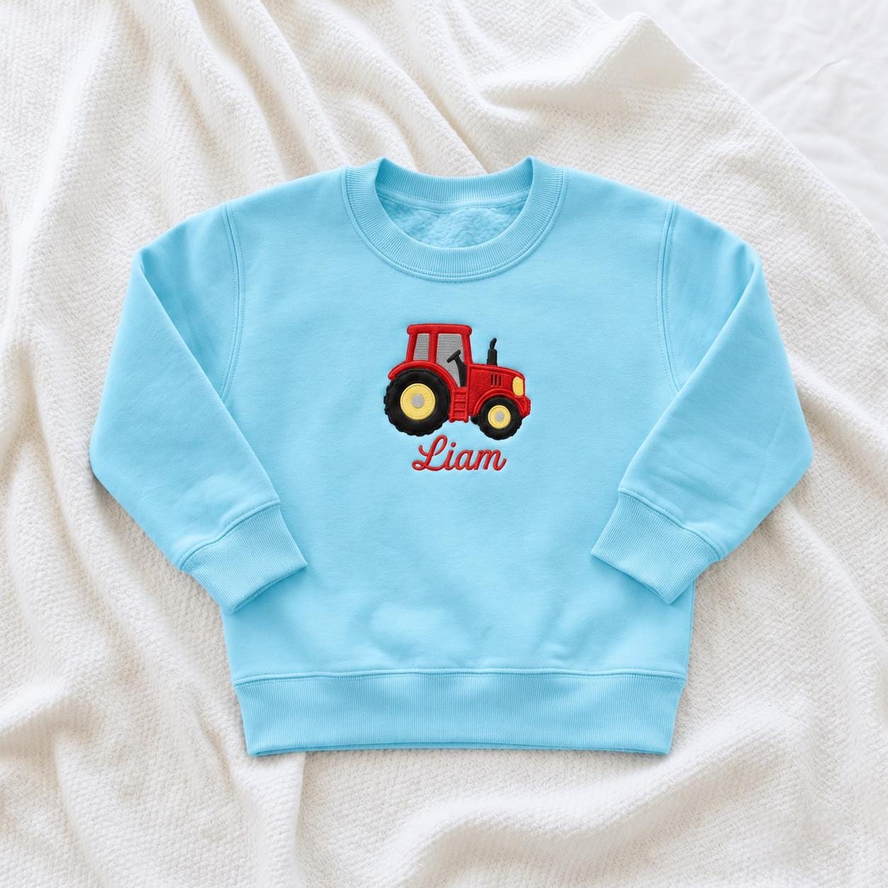 Personalized Tractor Toddler Sweatshirt, Custom Name Kids Crewneck, Embroidered Farm Tractor Shirt, Boys Farm Birthday Gift