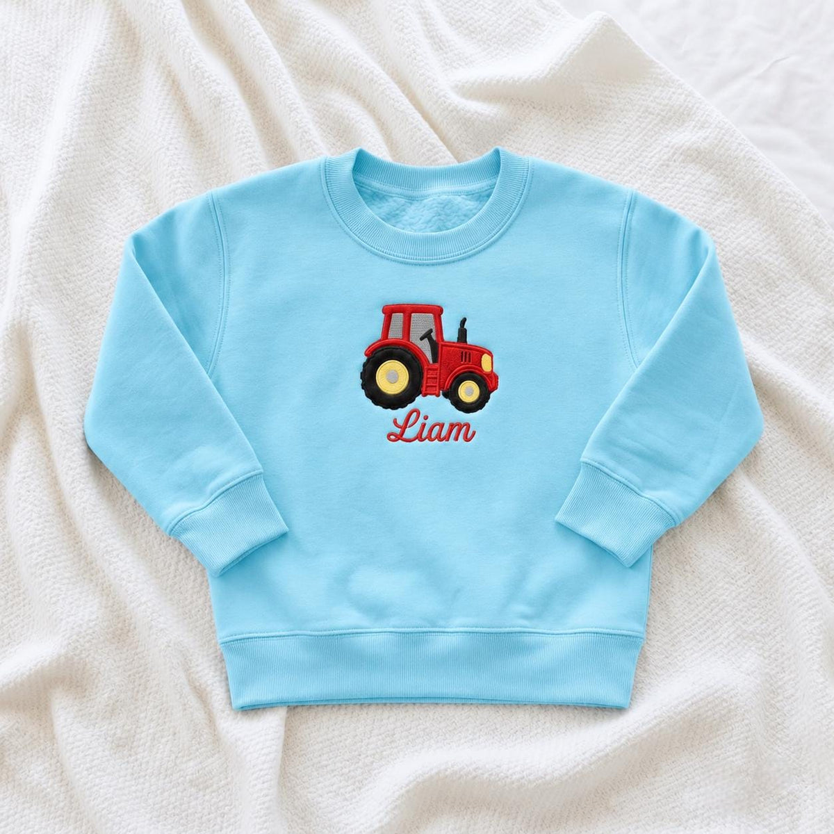 Personalized Tractor Toddler Sweatshirt, Custom Name Kids Crewneck, Embroidered Farm Tractor Shirt, Boys Farm Birthday Gift
