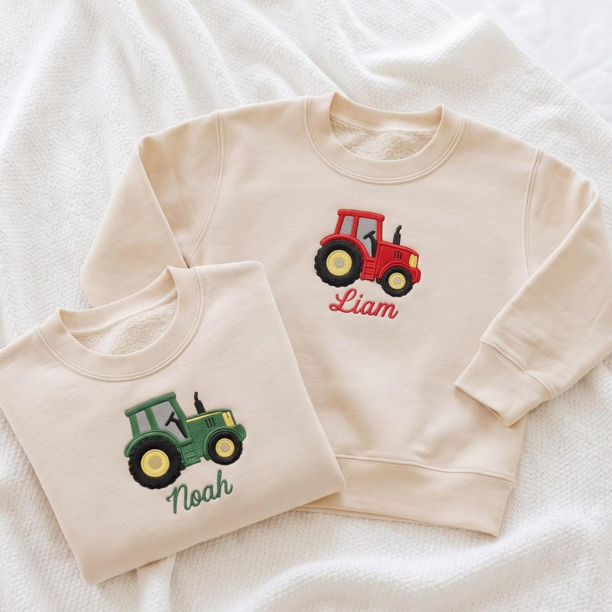 Personalized Tractor Toddler Sweatshirt, Custom Name Kids Crewneck, Embroidered Farm Tractor Shirt, Boys Farm Birthday Gift