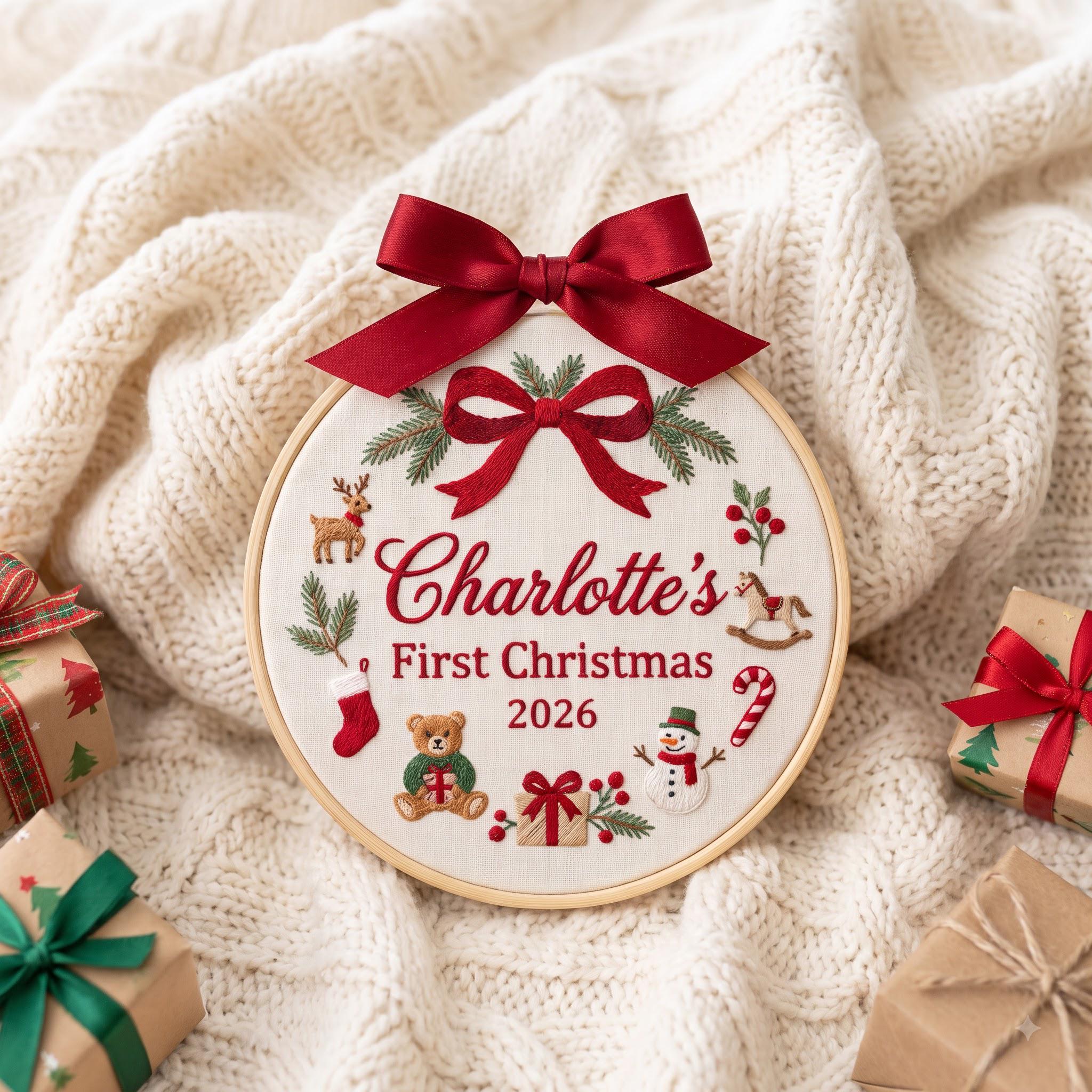 Personalized First Christmas Ornament, Baby First Christmas 2026, Embroidered Name Hoop, Custom Christmas Keepsake Gift