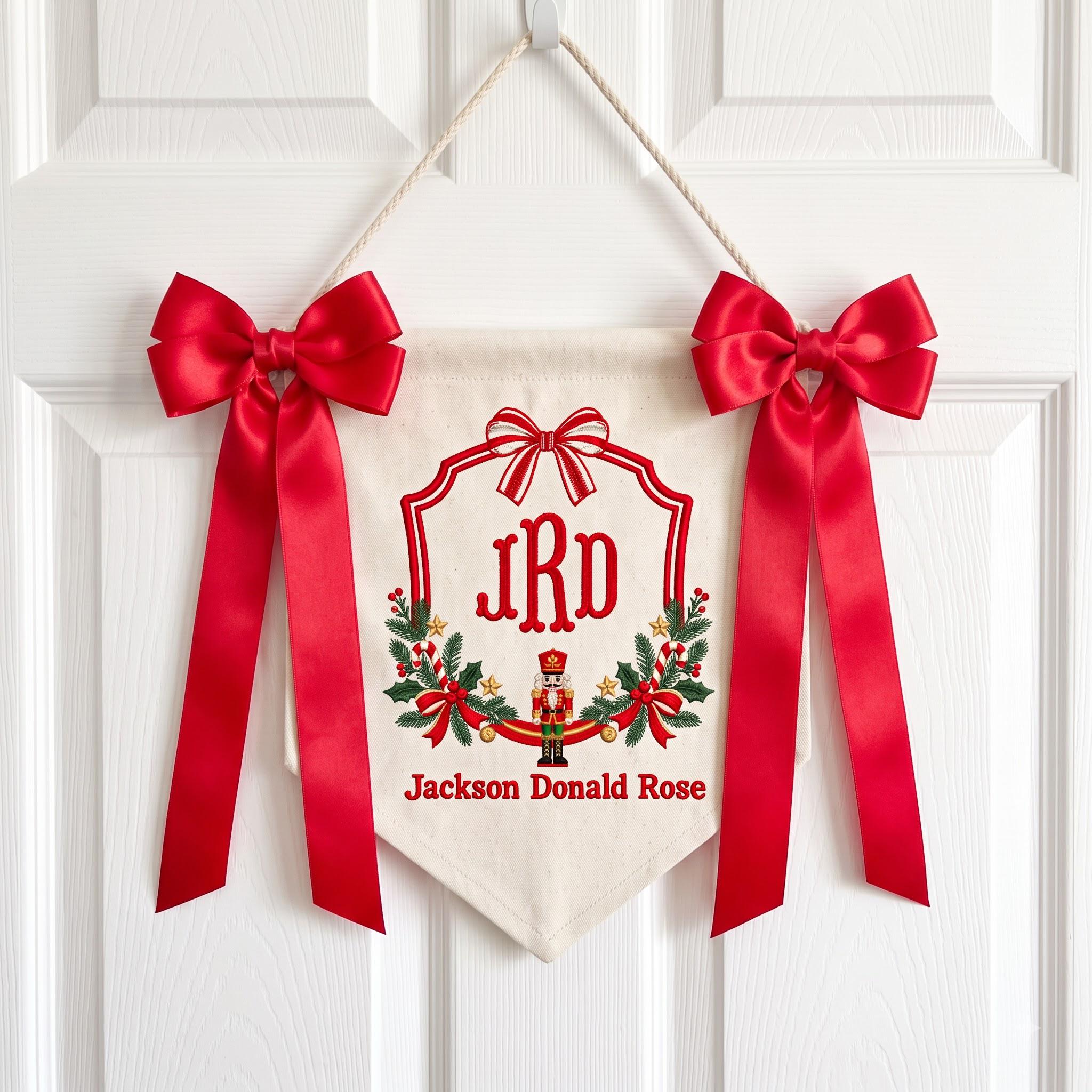 Personalized Nutcracker Nursery Banner, Custom Monogram Baby Name Pennant, Christmas Holiday Door Sign, Kids Room Wall Decor