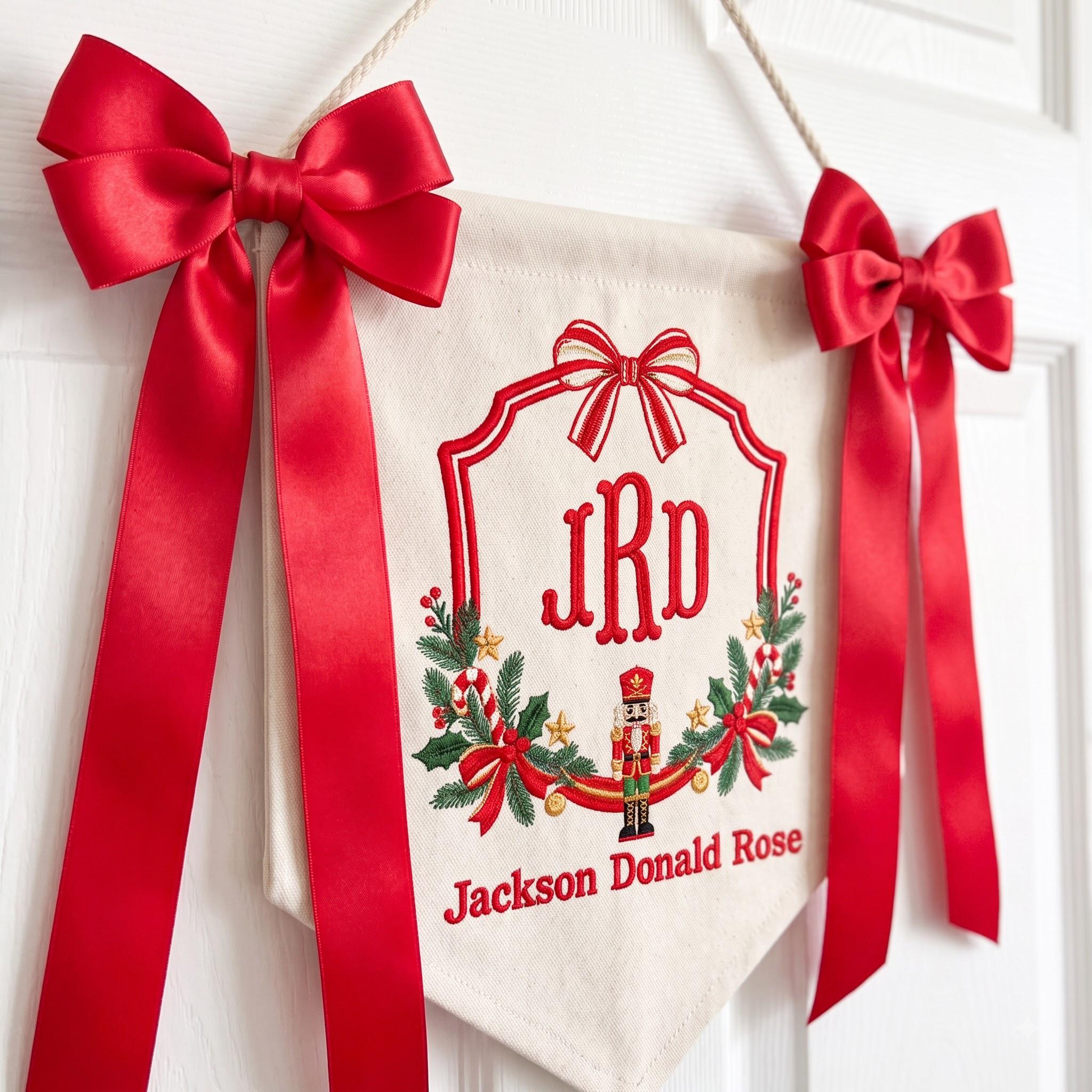 Personalized Nutcracker Nursery Banner, Custom Monogram Baby Name Pennant, Christmas Holiday Door Sign, Kids Room Wall Decor