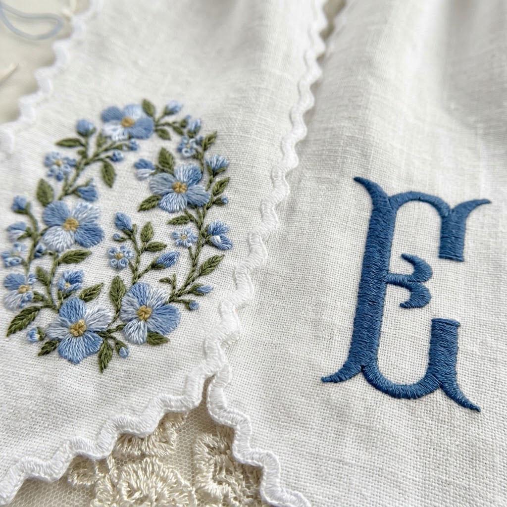 Custom Monogram Wreath Sash, Embroidered Floral Door Bow, Forget Me Not Ribbon, Spring Front Door Decor, Wedding Gift