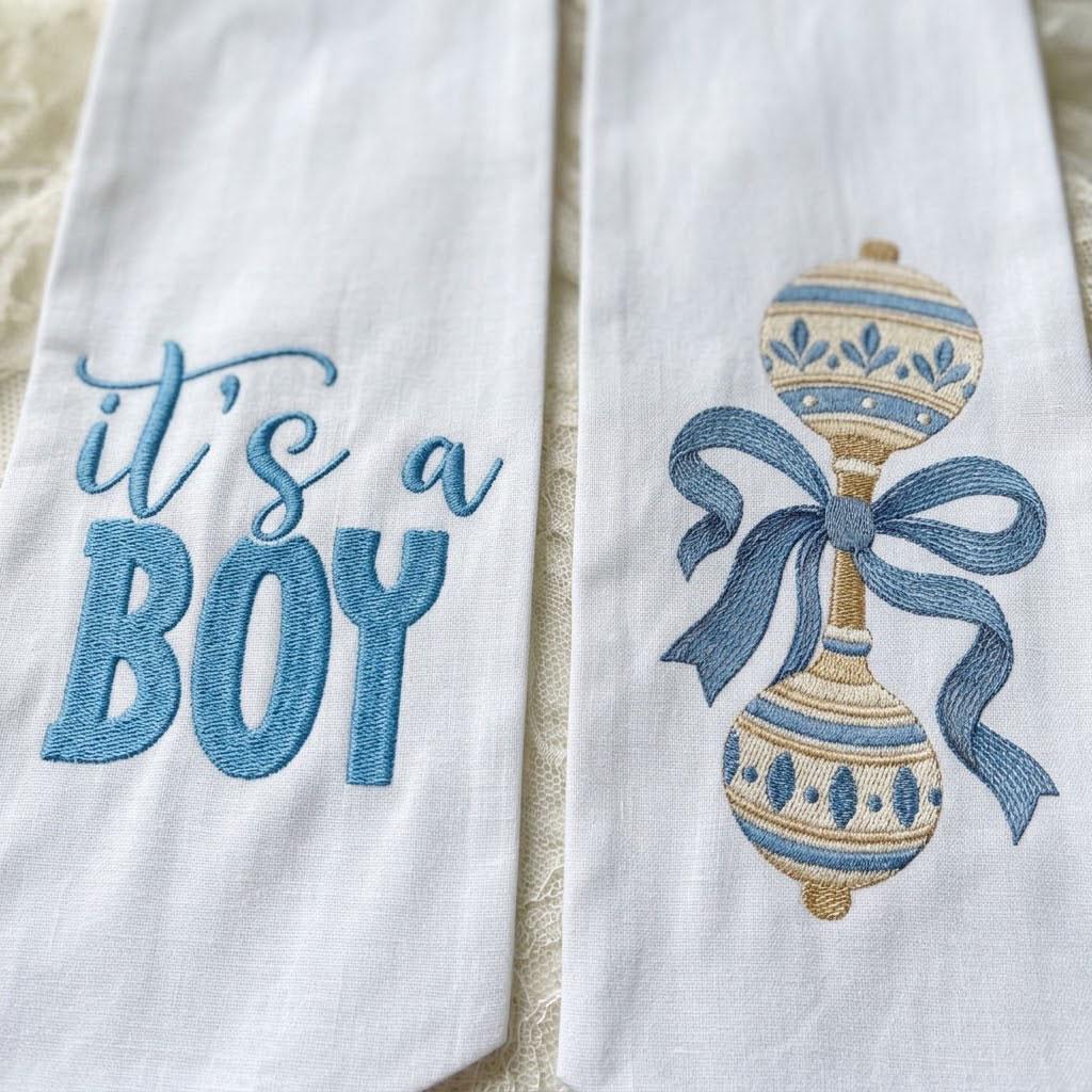 It's a Boy Wreath Sash, Baby Shower Decor, Rattle Door Hanger, Welcome Baby Boy, Nursery Ribbon, Front Door Bow, Hospital Door Sash