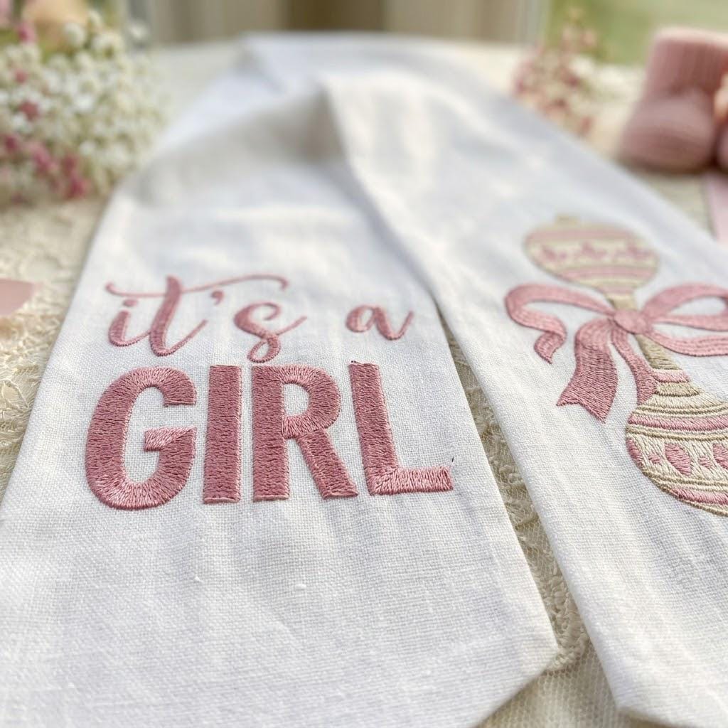 It's a Girl Wreath Sash, Baby Shower Decor, Rattle Door Hanger, Welcome Baby Girl, Nursery Ribbon, Pink Front Door Bow, Hospital Sash