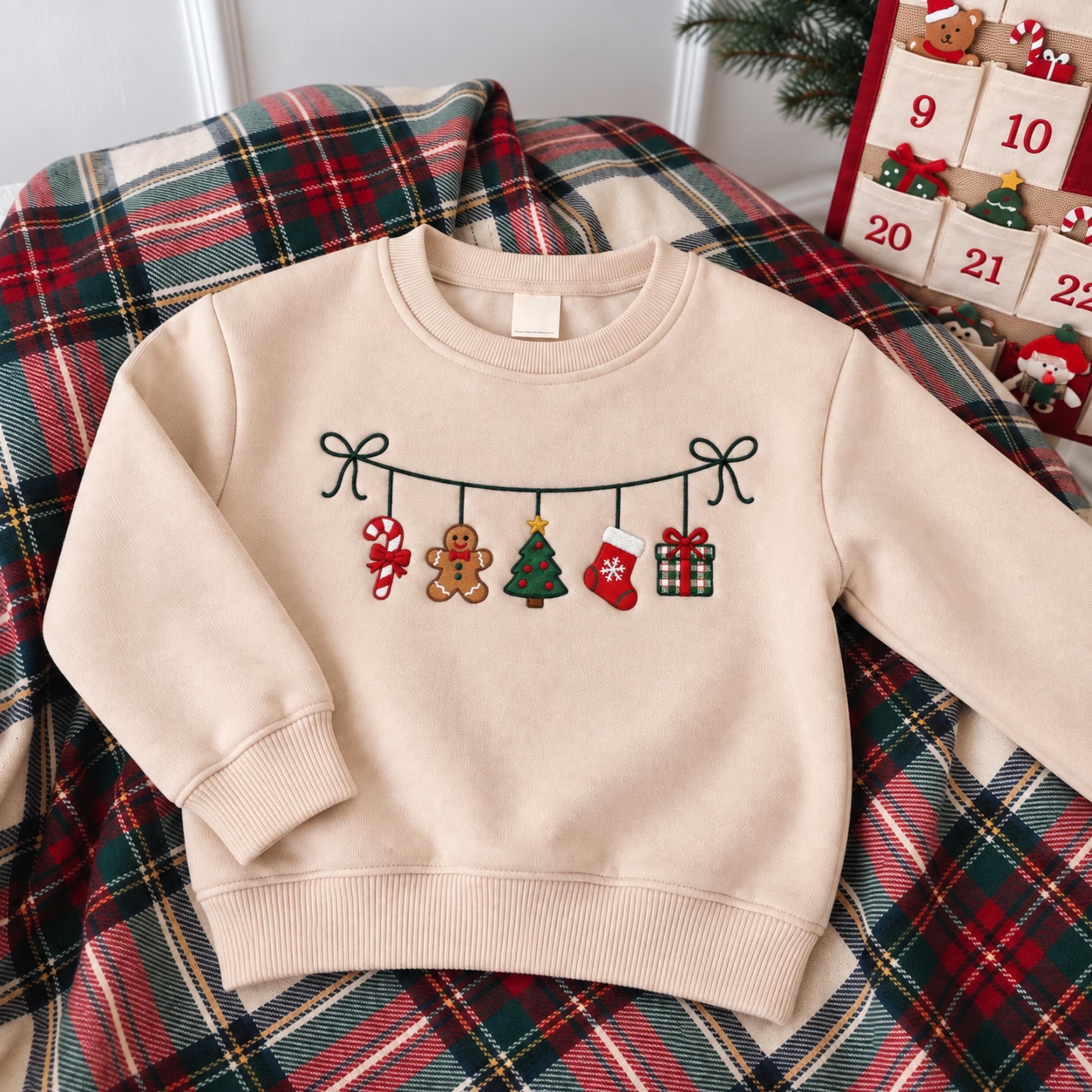 Embroidered Holiday Ornaments Toddler Sweatshirt, Christmas Kids Crewneck, Cute Kids Christmas Outfit, Festive Winter Gift