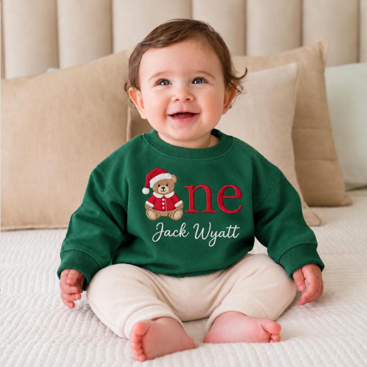 Custom 1st Birthday Teddy Bear Sweater, Personalized Baby First Christmas Sweatshirt, Toddler Holiday Outfit, Winter Name Shirt