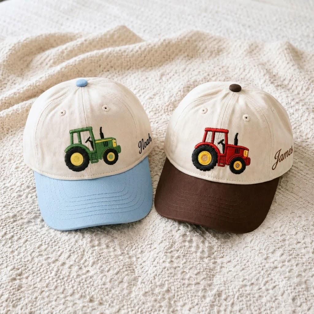 Personalized Tractor Toddler Hat, Custom Kids Farm Cap, Embroidered Tractor Baseball Cap, Boy Birthday Gift, Farmer Baby Hat