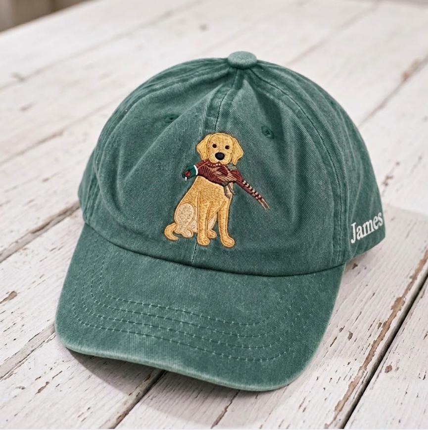 Personalized Hunting Dog Toddler Hat, Embroidered Golden Retriever Cap, Custom Name Kids Baseball Hat, Duck Hunting Boy Gift