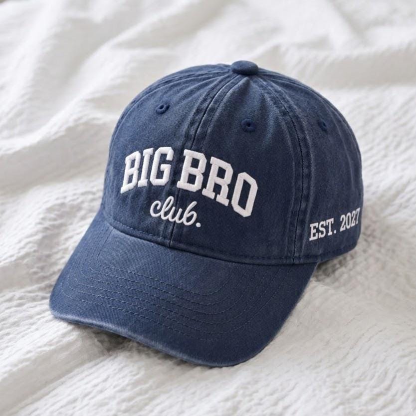 Custom Big Bro Club Toddler Hat, Embroidered Big Brother Vintage Washed Cap, Personalized Kids Hat, Brother Announcement Gift