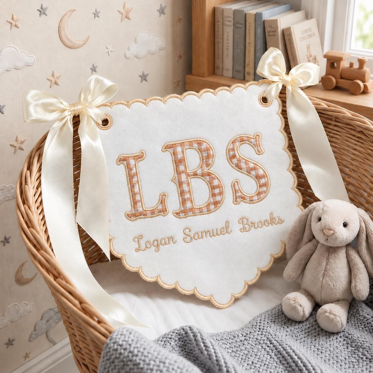 Custom Embroidered Monogram Applique Baby Banner, Monogram Hospital Sign, Baby Boy and Girl Flag Nursery Decor, Newborn Name Sign