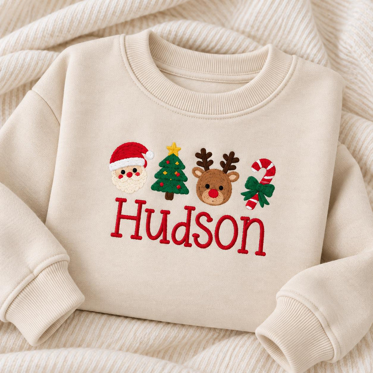 Personalized Toddler Christmas Sweatshirt, Embroidered Kids Christmas Sweater, Custom Name Santa Reindeer Holiday Pullover, Xmas Gift